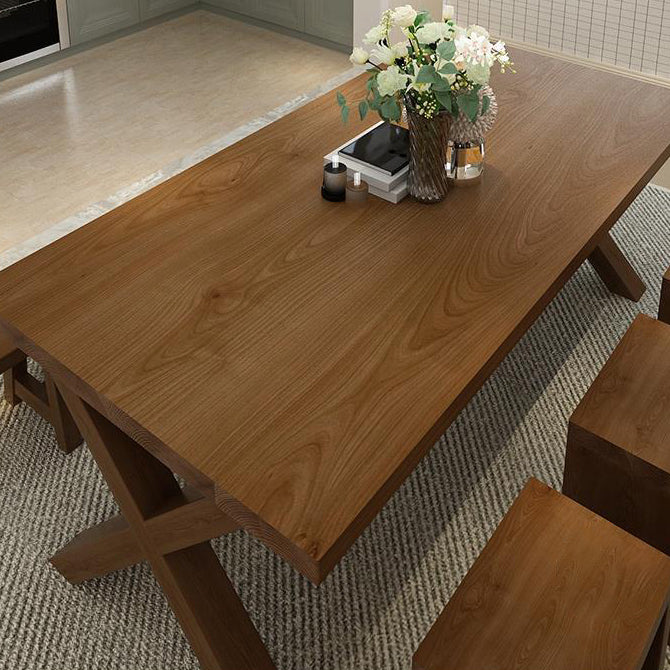Industrial Style Wood Dining Table Rectangle Dining Table with Wooden Legs