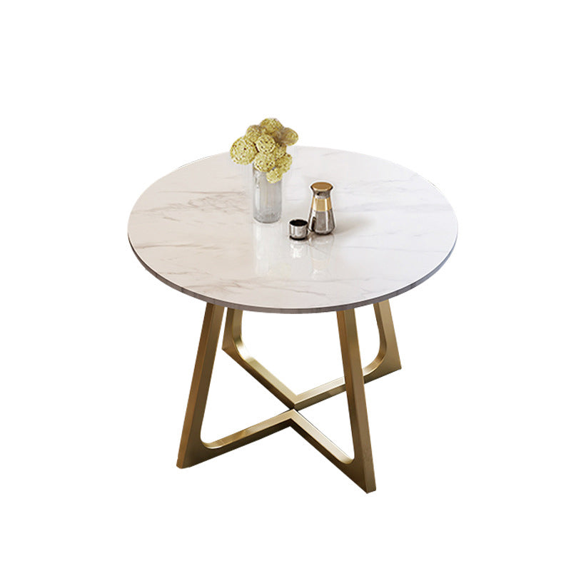 Glam Stone Round Dining Table Double Pedestal Table for Dining Room