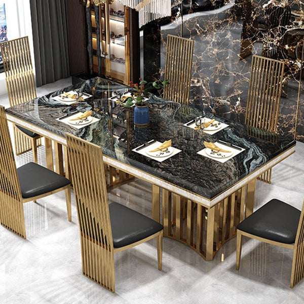 Glam Faux Marble Dining Table Dining Rectangle Table with Metal Legs for Home