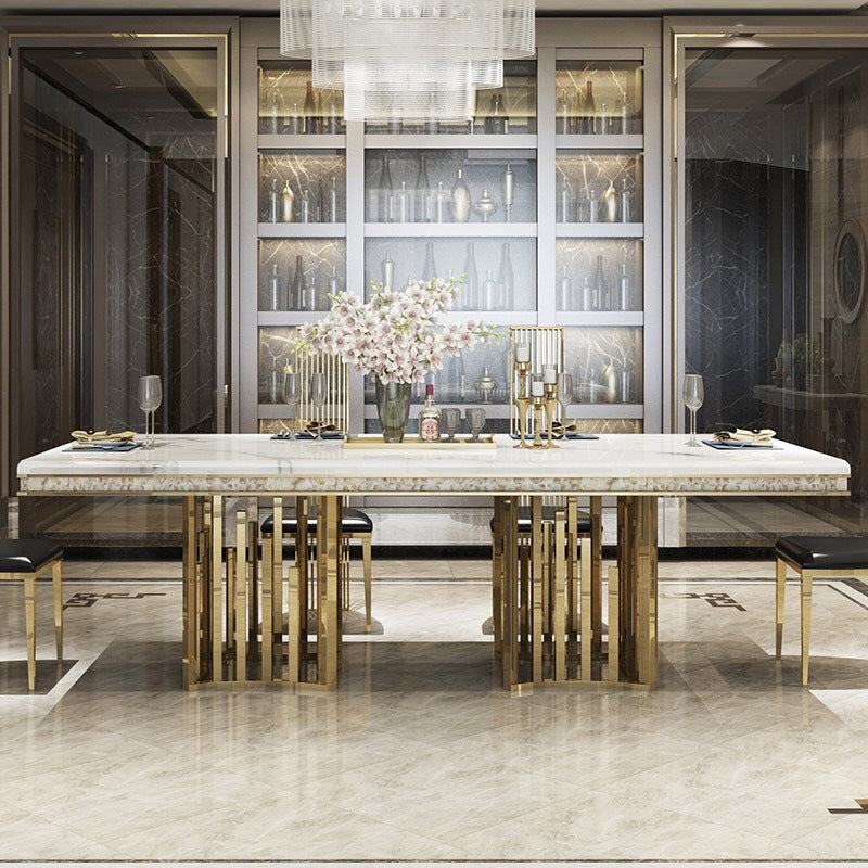 Glam Faux Marble Dining Table Dining Rectangle Table with Metal Legs for Home