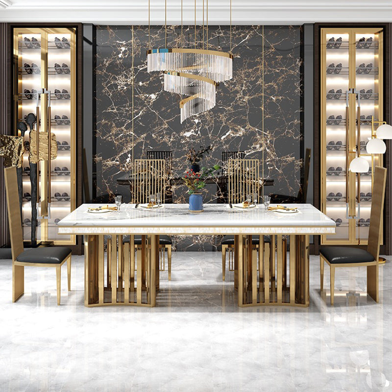 Glam Faux Marble Dining Table Dining Rectangle Table with Metal Legs for Home
