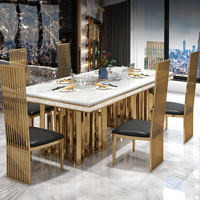 Glam Faux Marble Dining Table Dining Rectangle Table with Metal Legs for Home