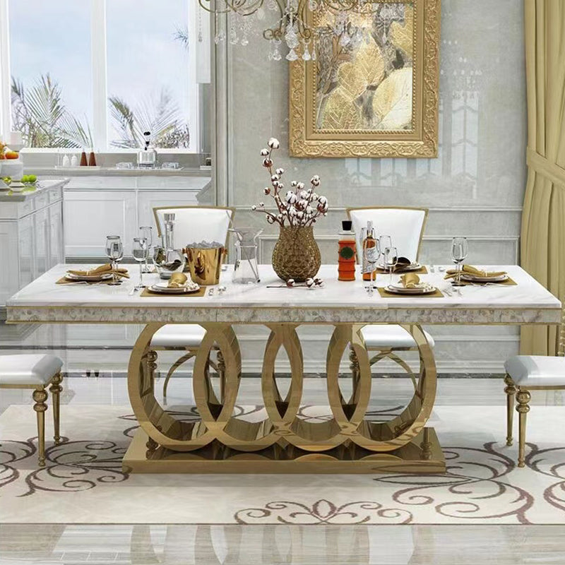 Glam Style Dining Faux Marble Table Dining Rectangle Table for Home