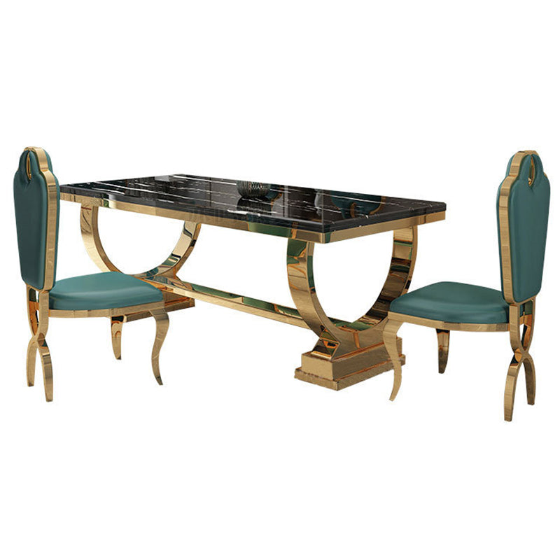 Glam Dining Faux Marble Table Dining Rectangle Table with Metal Base for Home Use