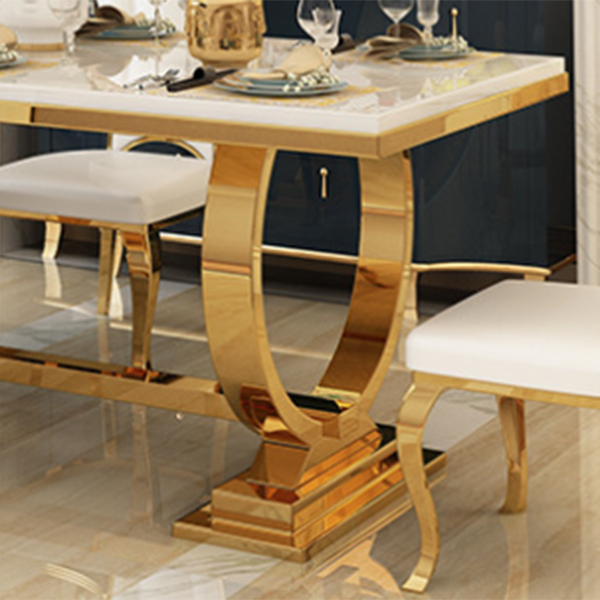 Glam Dining Faux Marble Table Dining Rectangle Table with Metal Base for Home Use