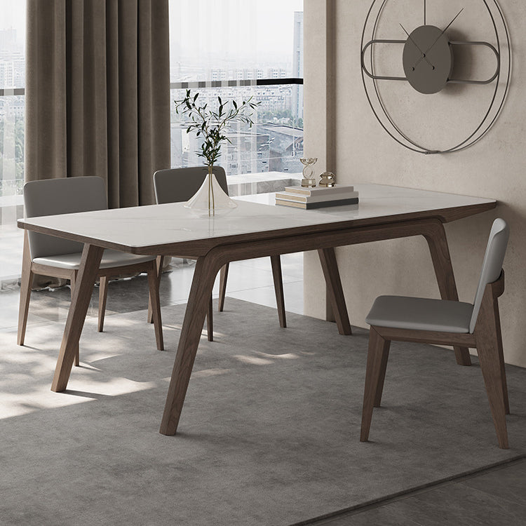 Modern Rectangle Dining Table Sintered Stone Table with Wooden Legs