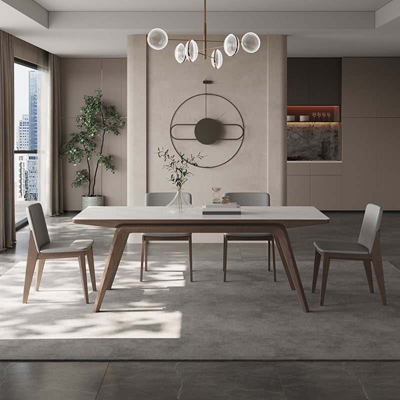 Modern Rectangle Dining Table Sintered Stone Table with Wooden Legs