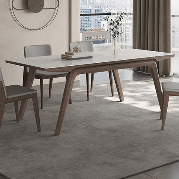 Modern Rectangle Dining Table Sintered Stone Table with Wooden Legs
