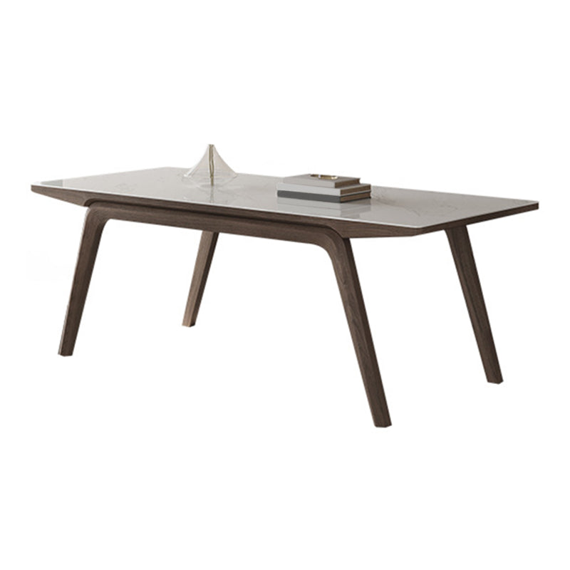 Modern Rectangle Dining Table Sintered Stone Table with Wooden Legs