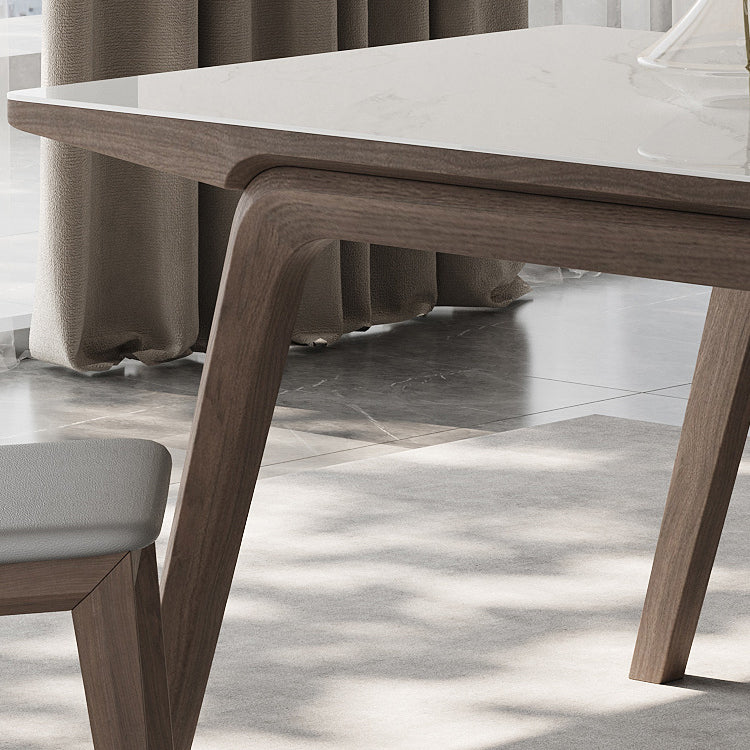 Modern Rectangle Dining Table Sintered Stone Table with Wooden Legs