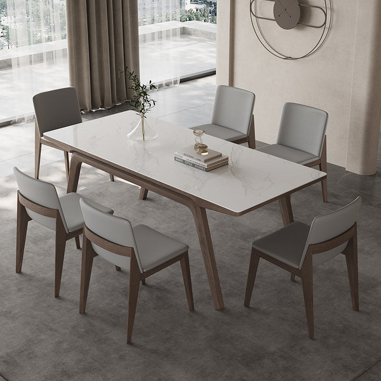 Modern Rectangle Dining Table Sintered Stone Table with Wooden Legs