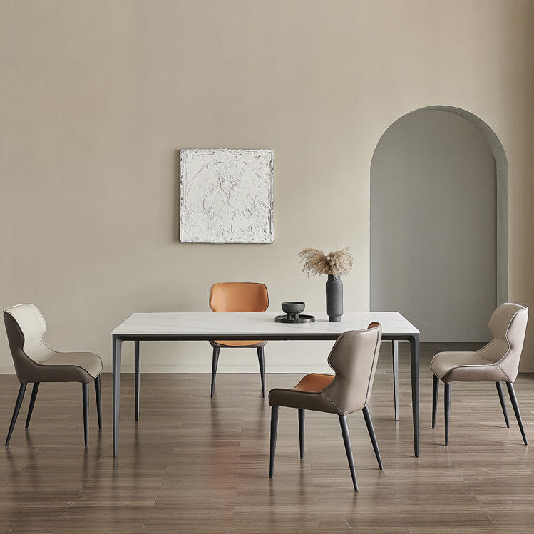 Industrial Style Rectangle Dining Table Sintered Stone Table with Metal Legs for Kitchen