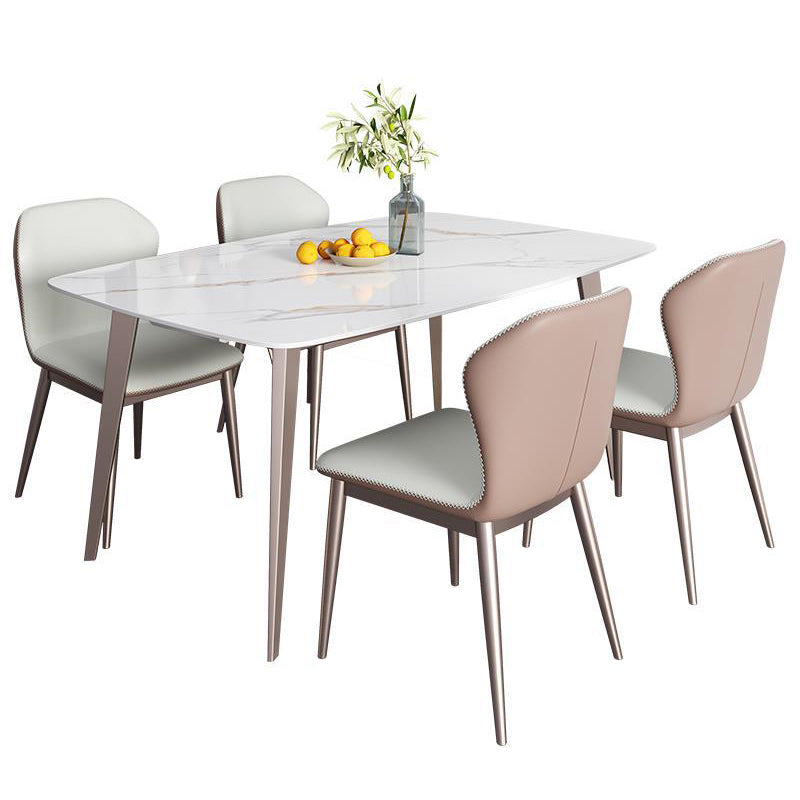 Contemporary Style 1/2/5/7 Pieces Dining Chairs Set Stone Rectangle Furniture in White