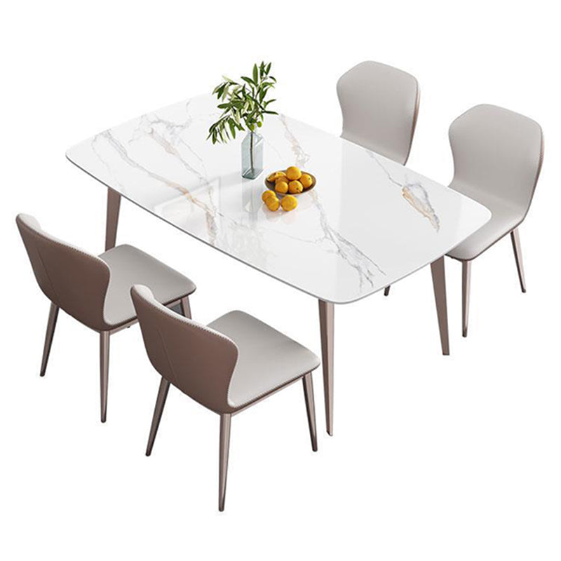 Contemporary Style 1/2/5/7 Pieces Dining Chairs Set Stone Rectangle Furniture in White