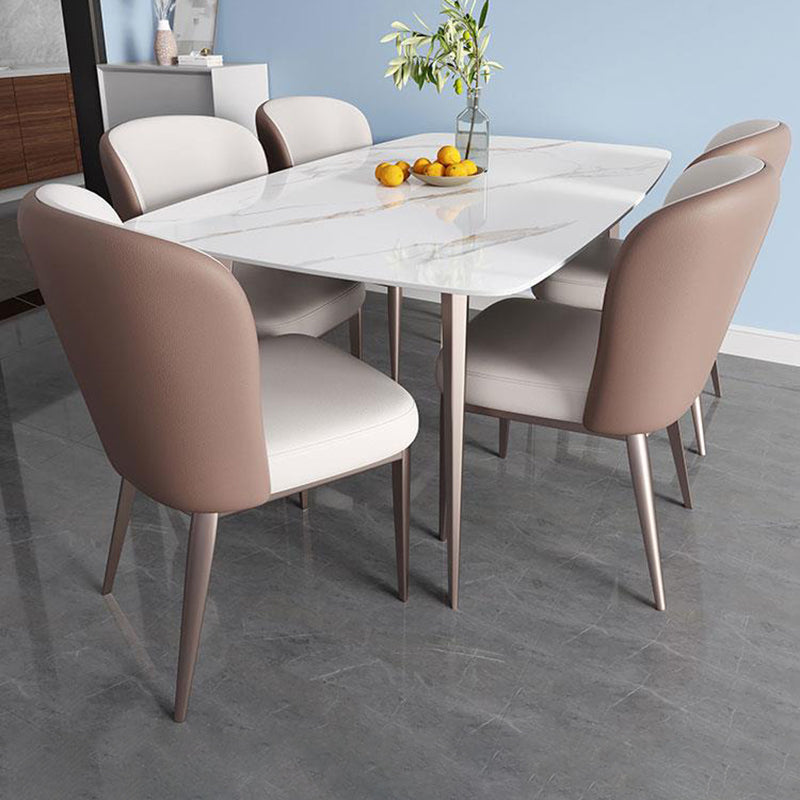 Contemporary Style 1/2/5/7 Pieces Dining Chairs Set Stone Rectangle Furniture in White