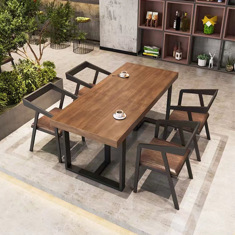 Fixed Industrial Dining Set 1/3/5 Pcs Brown Solid Wood Furniture for Home
