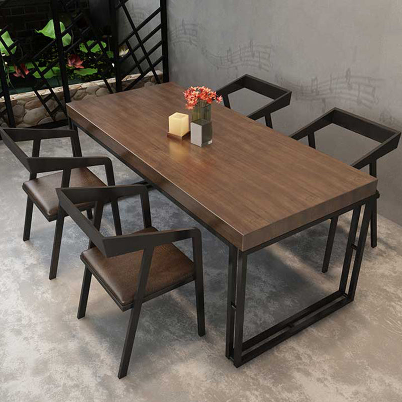 Fixed Industrial Dinette Set 1/5 Pcs Brown Solid Wood Furniture for Home