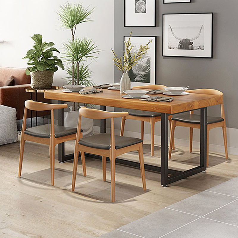 Industrial Natural Finish Dining Table Set 1/2/5 Pcs Solid Wood Dinette Set for Home
