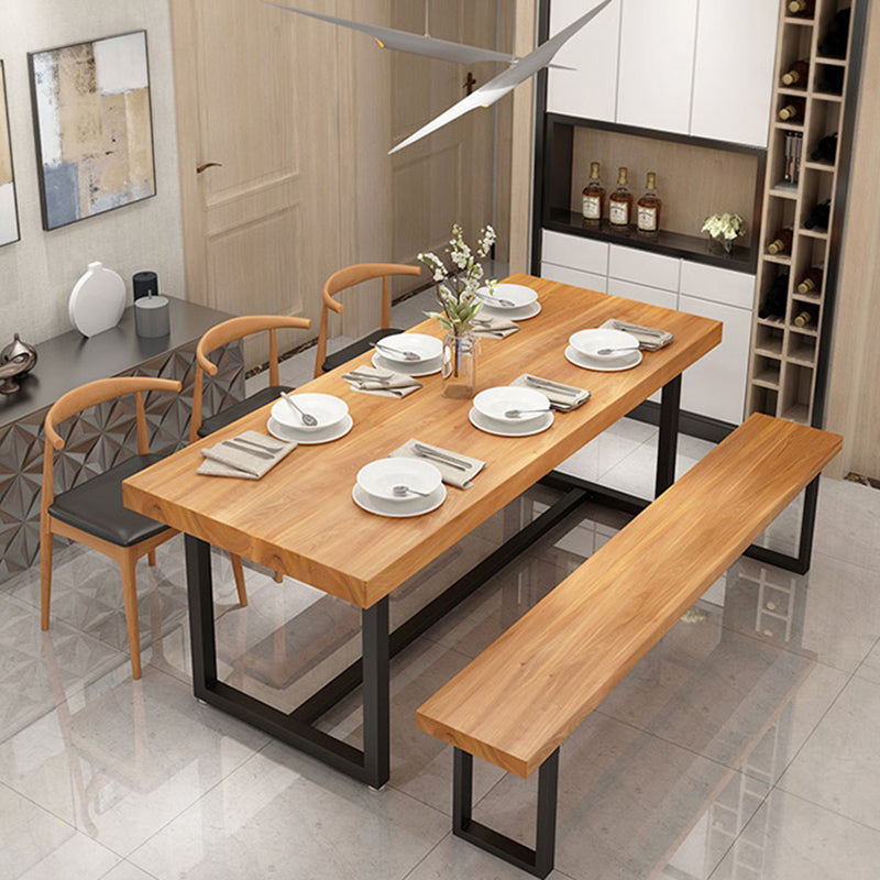 Industrial Natural Finish Dining Table Set 1/2/5 Pcs Solid Wood Dinette Set for Home