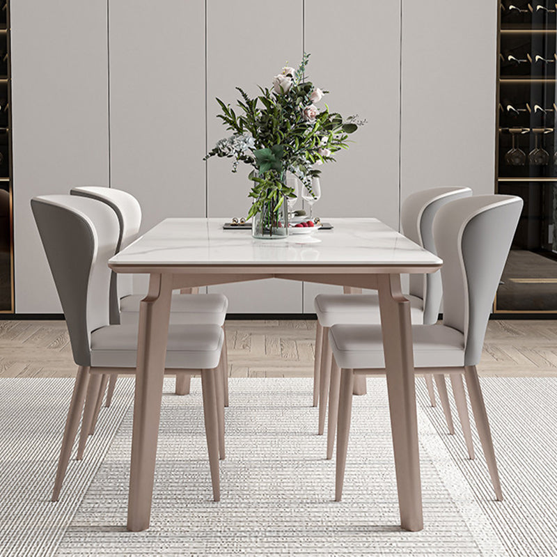 Glam Style Dinette Table Rectangle Stone Dining Room Table in White