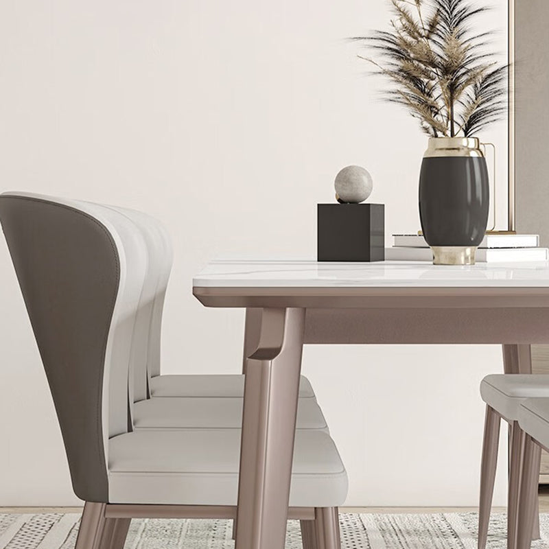 Glam Style Dinette Table Rectangle Stone Dining Room Table in White