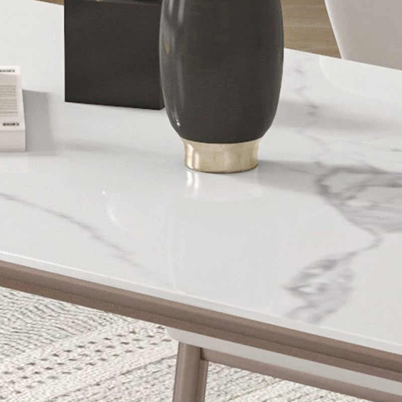 Glam Style Dinette Table Rectangle Stone Dining Room Table in White