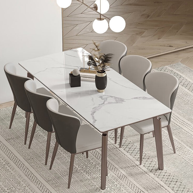 Glam Style Dinette Table Rectangle Stone Dining Room Table in White