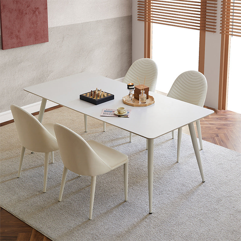 Mid-Century Dining Room Table Stone Rectangle Dinette Table in White