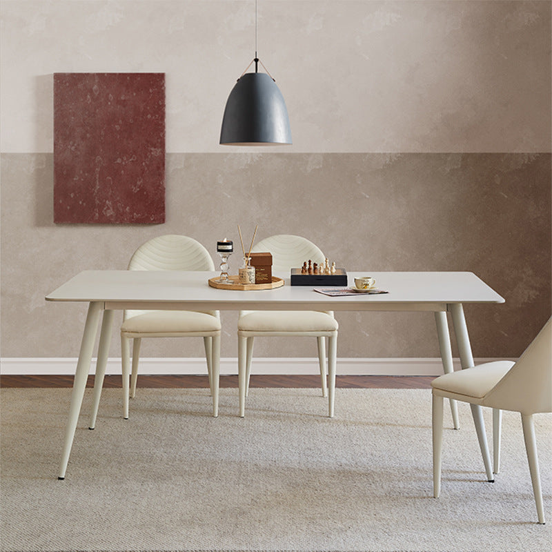 Mid-Century Dining Room Table Stone Rectangle Dinette Table in White