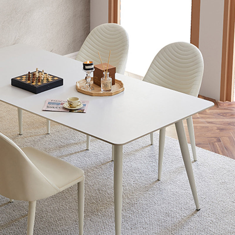 Mid-Century Dining Room Table Stone Rectangle Dinette Table in White