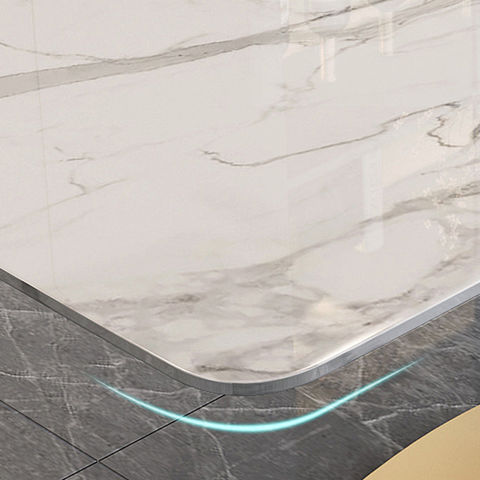 Glam Stone Rectangle Dining Table Golden Pedestal Table for Dining Room