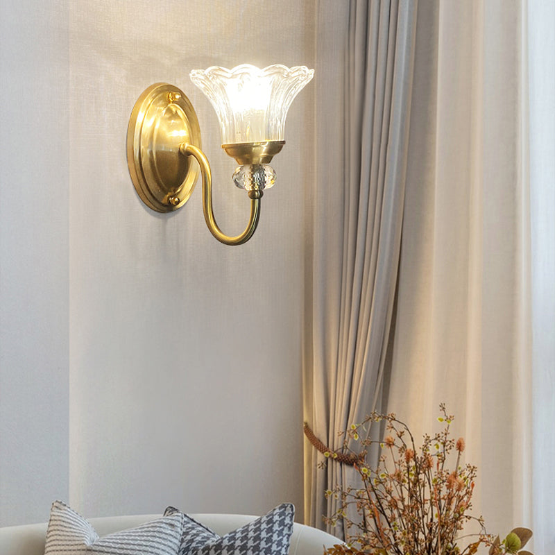 Flower Shape Crystal Wall Mount Light Modern Style Multi-Lights Wall Light Sconce in Gold