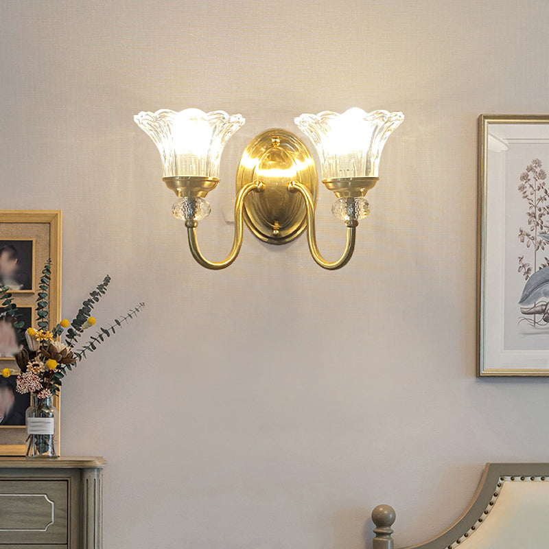 Flower Shape Crystal Wall Mount Light Modern Style Multi-Lights Wall Light Sconce in Gold