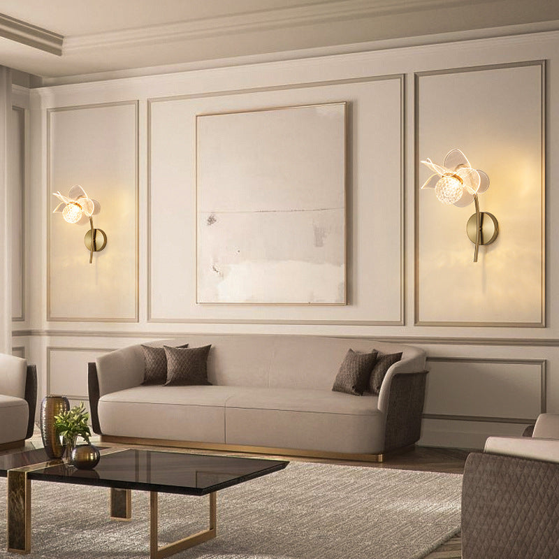 Contemporary Wall Sconce Flower Wall Light Fixture with Acrylic and Metal for Bedroom