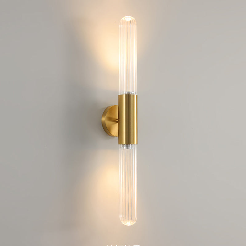 Linear Shape Metal Wall Mount Light Modern Style 2-Lights Wall Light Sconce in Gold