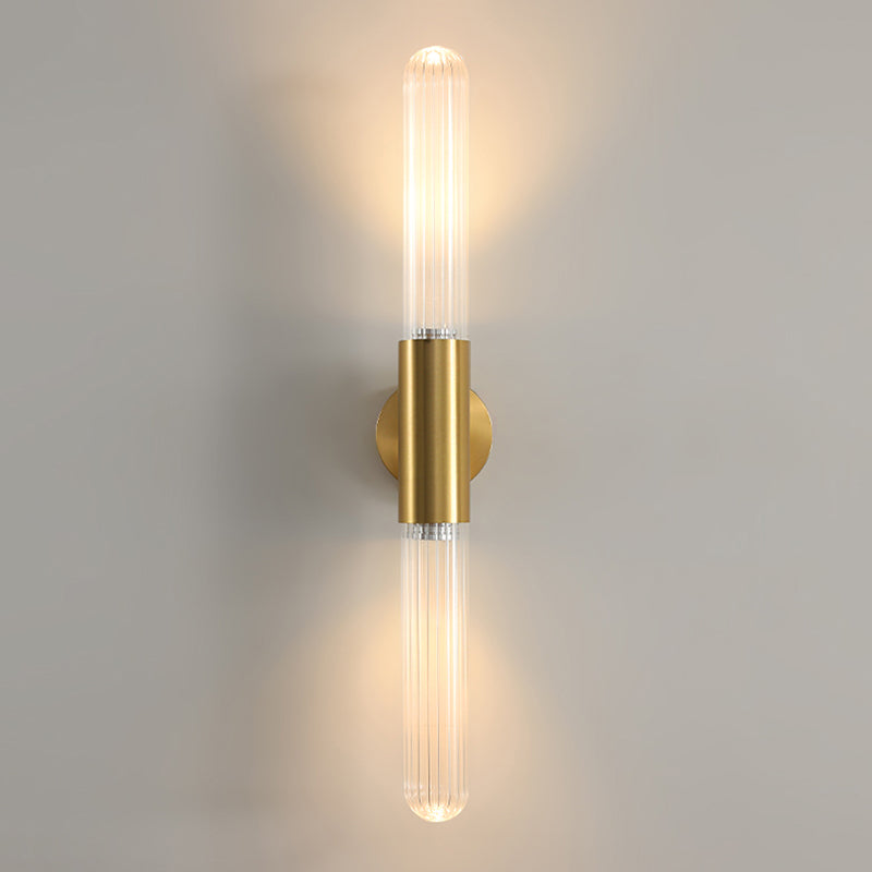 Linear Shape Metal Wall Mount Light Modern Style 2-Lights Wall Light Sconce in Gold