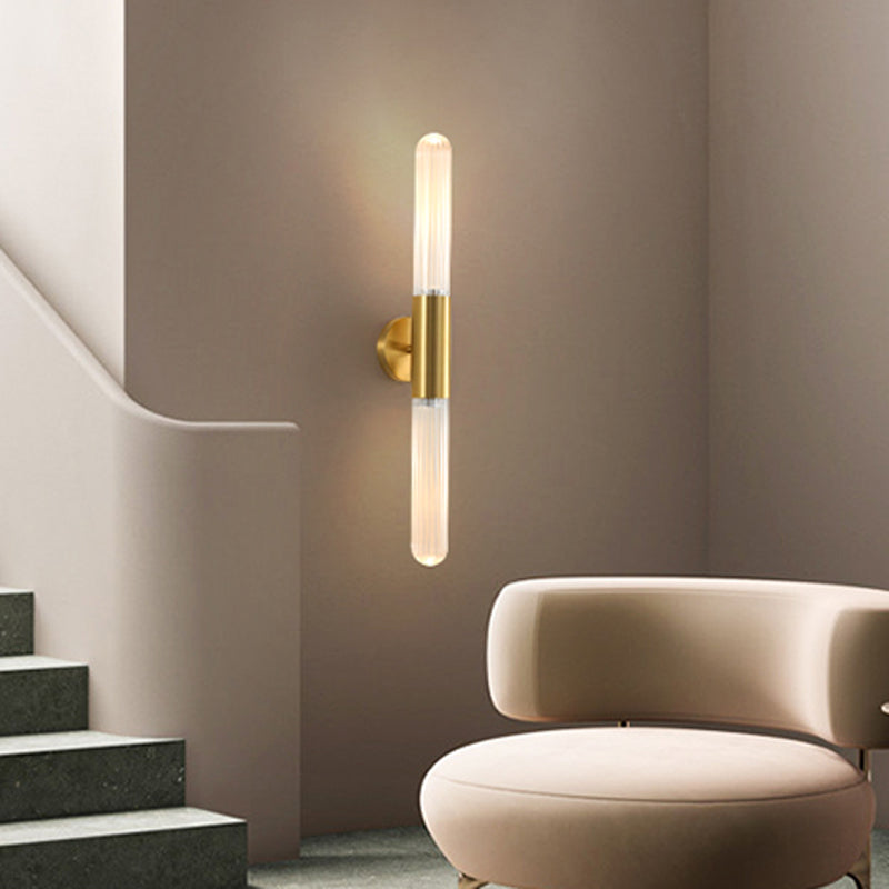 Linear Shape Metal Wall Mount Light Modern Style 2-Lights Wall Light Sconce in Gold