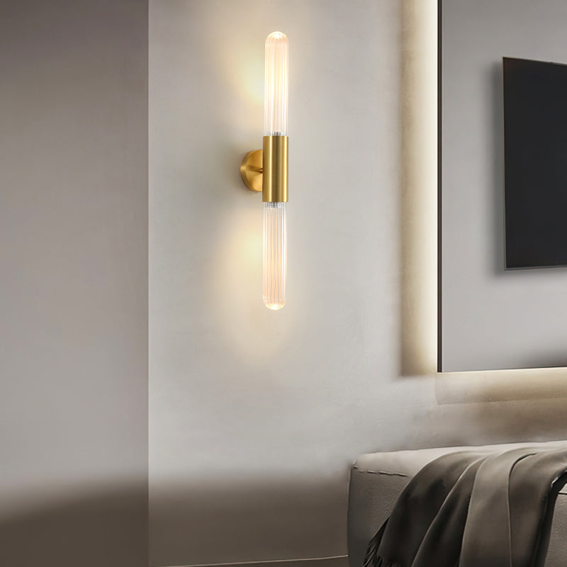 Linear Shape Metal Wall Mount Light Modern Style 2-Lights Wall Light Sconce in Gold