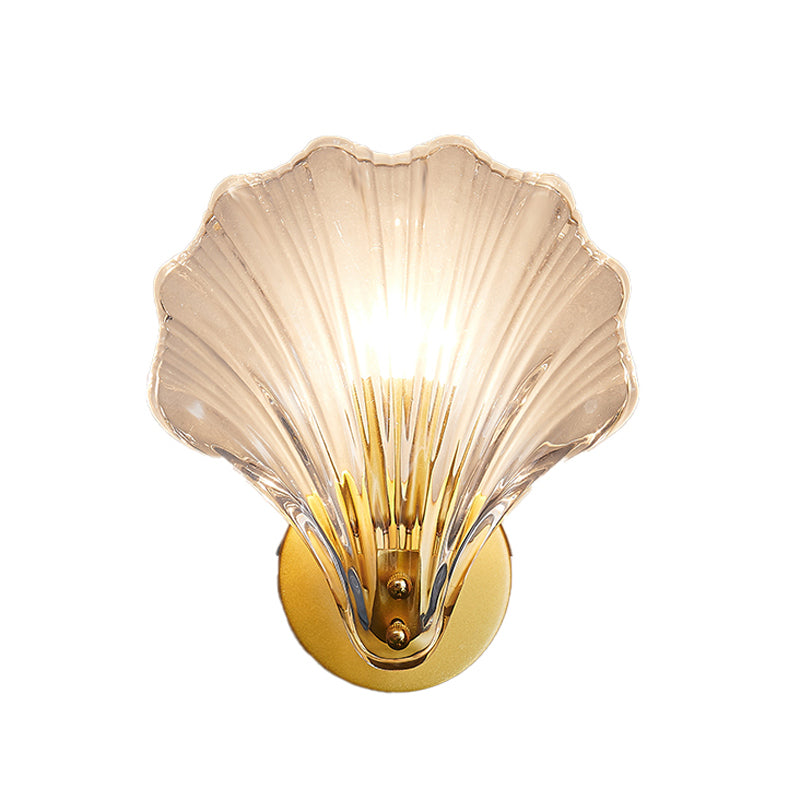 Shell Shape Glass Wall Mount Light Modern Style 1-Light Wall Light Sconce in Gold