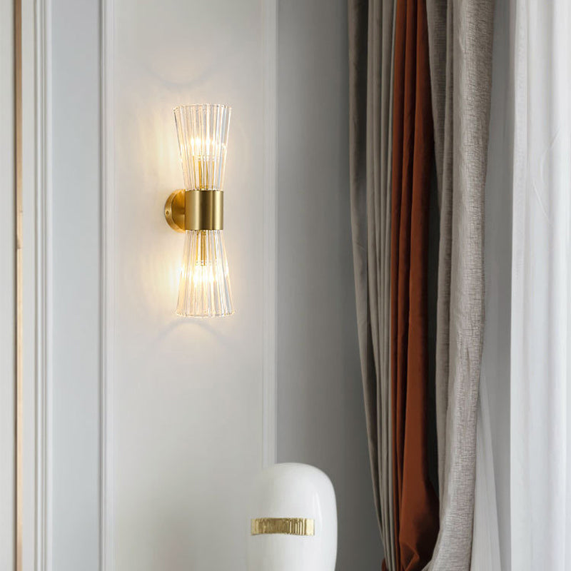 Cone Shape Crystal Wall Mount Light Modern Style 2-Lights Wall Light Sconce in Gold