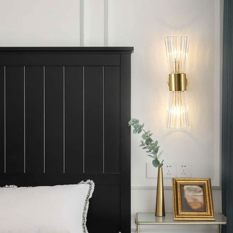 Cone Shape Crystal Wall Mount Light Modern Style 2-Lights Wall Light Sconce in Gold