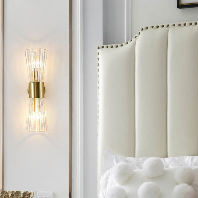 Cone Shape Crystal Wall Mount Light Modern Style 2-Lights Wall Light Sconce in Gold