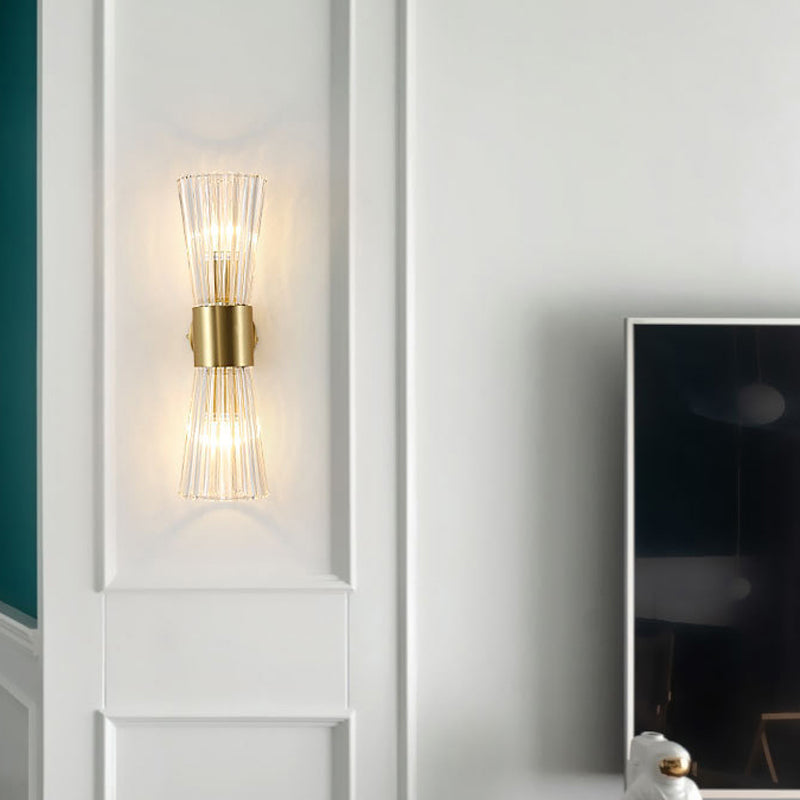 Cone Shape Crystal Wall Mount Light Modern Style 2-Lights Wall Light Sconce in Gold