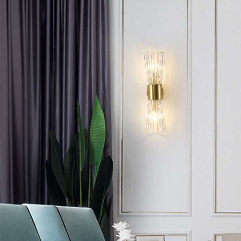Cone Shape Crystal Wall Mount Light Modern Style 2-Lights Wall Light Sconce in Gold