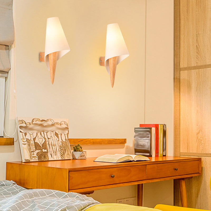 Modernist Wall Sconce Wood and Glass Wall Light Fixture for Bedroom