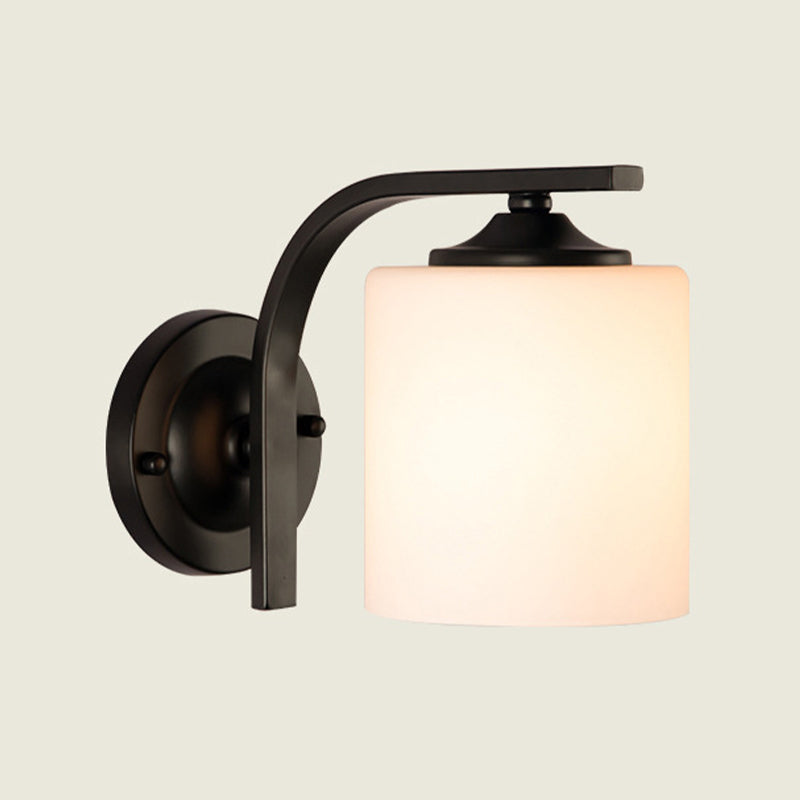 Minimalism Wall Sconce Cylinder Glass Wall Light Fixture in Black for Bedroom