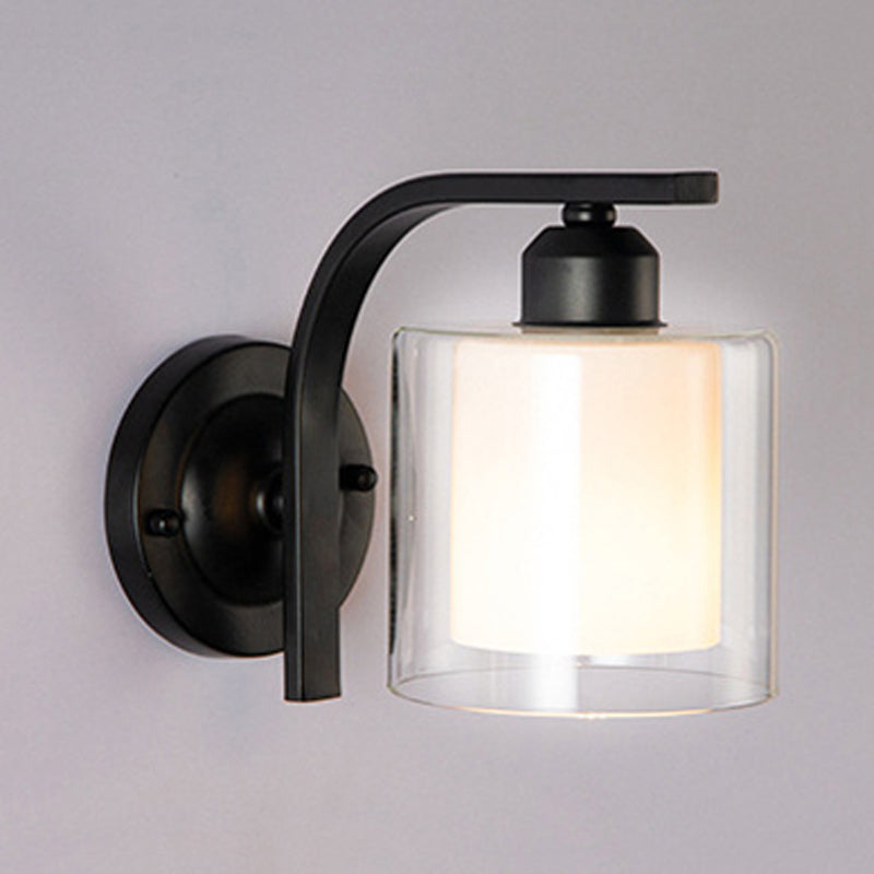 Minimalism Wall Sconce Cylinder Glass Wall Light Fixture in Black for Bedroom