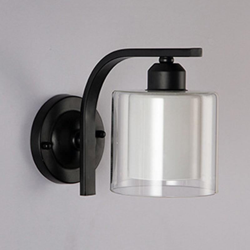 Minimalism Wall Sconce Cylinder Glass Wall Light Fixture in Black for Bedroom