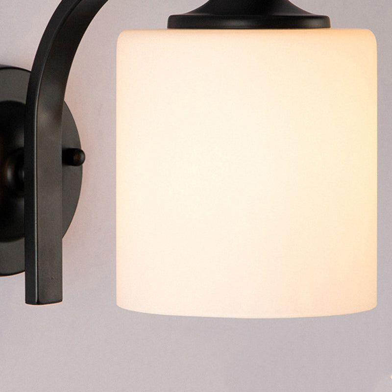 Minimalism Wall Sconce Cylinder Glass Wall Light Fixture in Black for Bedroom