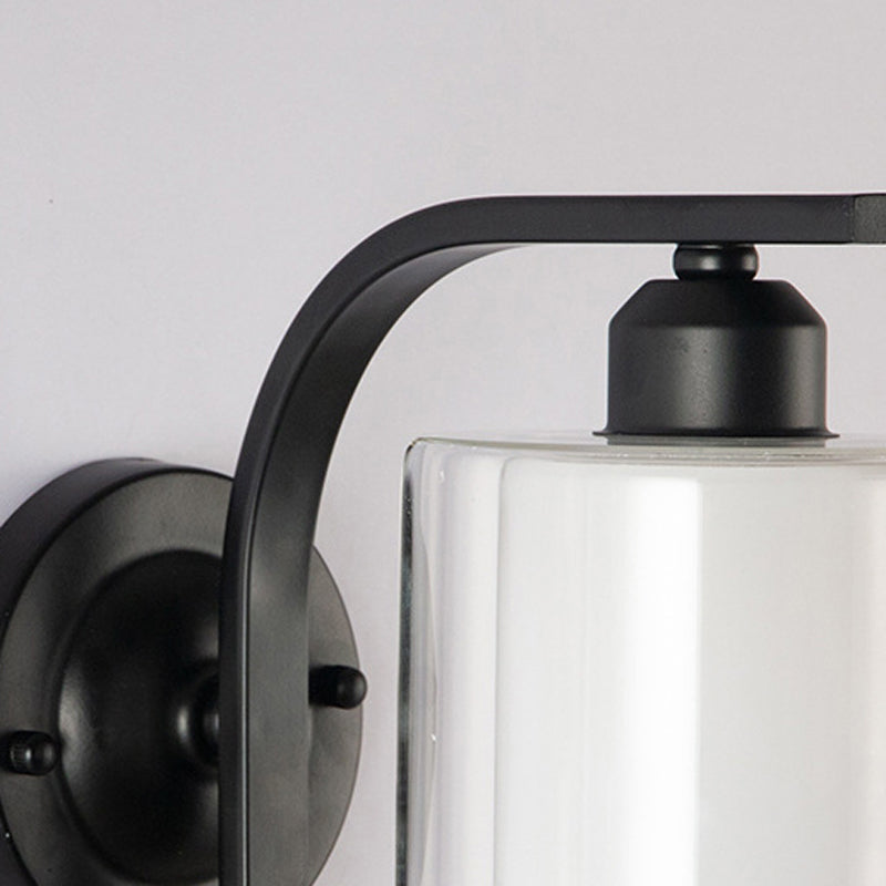 Minimalism Wall Sconce Cylinder Glass Wall Light Fixture in Black for Bedroom